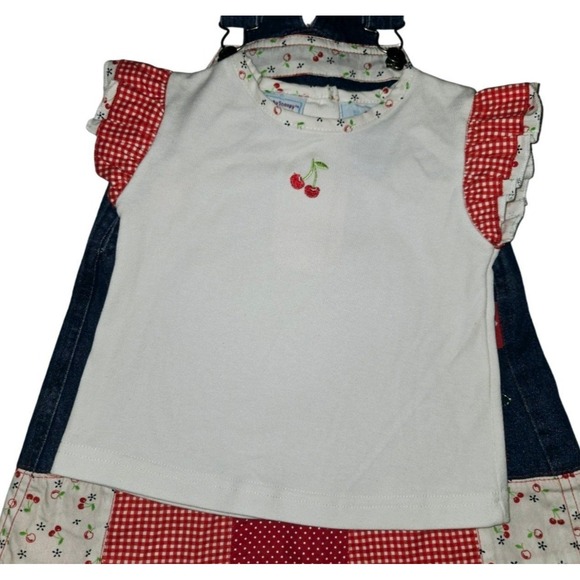 Vintage Baby Peanuts Snoopy & Woodstock Cherry Denim Dress Overalls Outfit 24 Mo - Picture 6 of 12